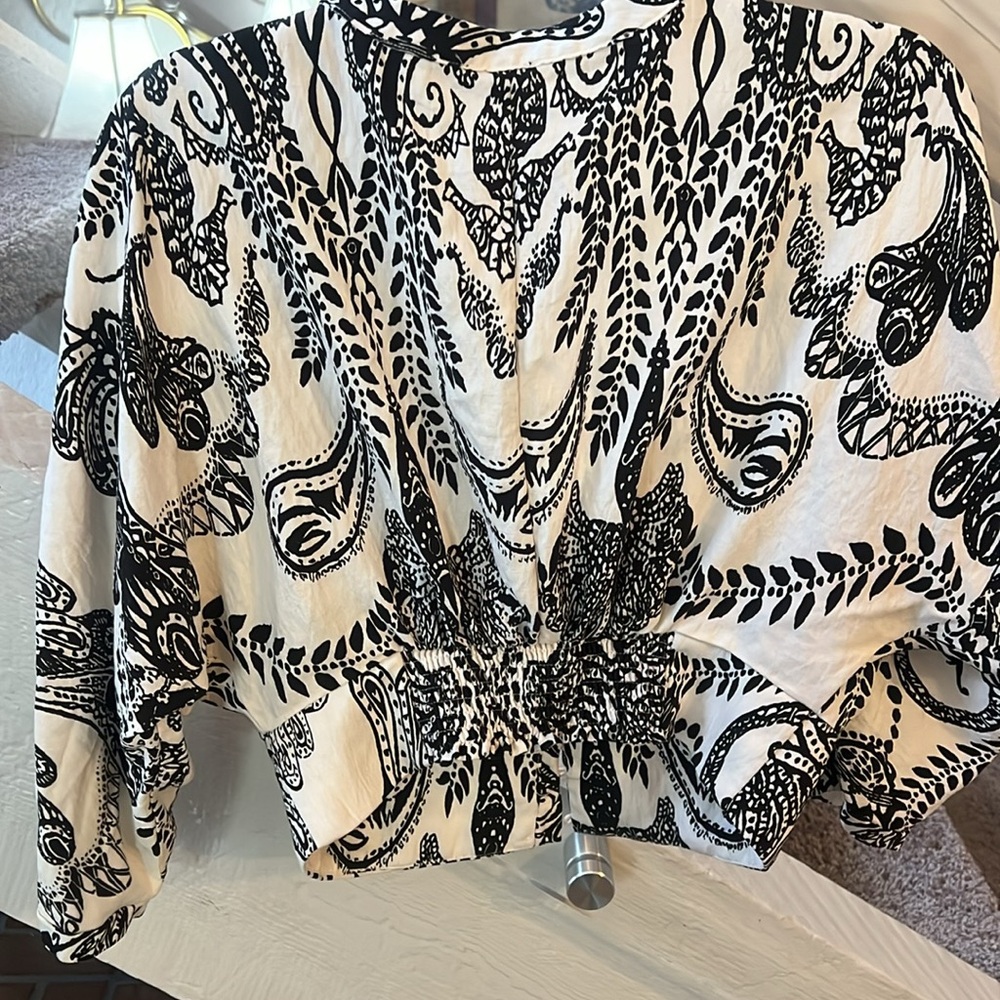 Late summer Black and cream retro look blouse L - Picture 4 of 4
